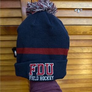 Under Armour Navy and Red Pom-Pom Beanie